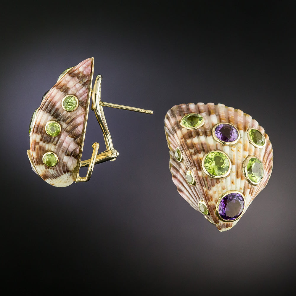 Trianon Peridot and Amethyst Seashell Earrings - 3