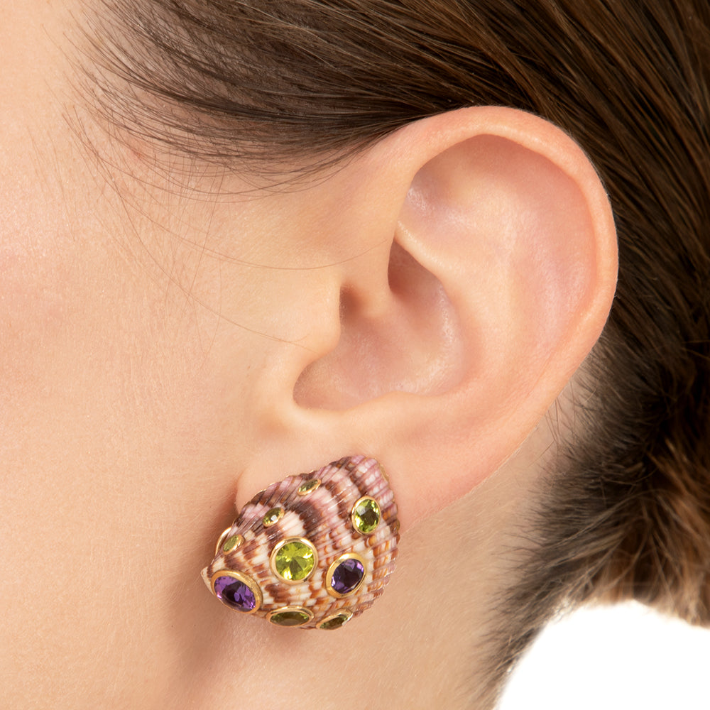Trianon Peridot and Amethyst Seashell Earrings - 5