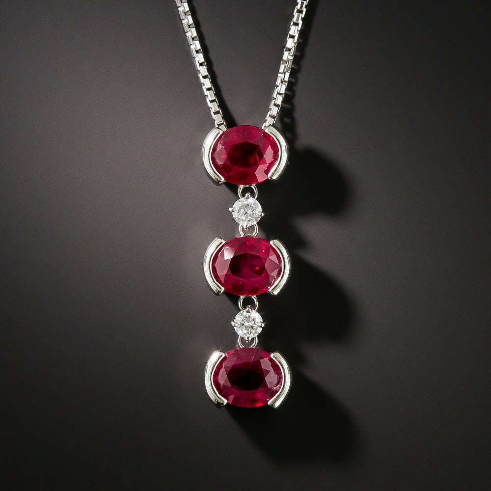 Triple Burma Ruby and Diamond Necklace - GIA - 2