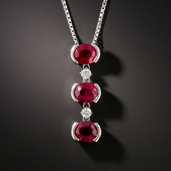 Triple Burma Ruby and Diamond Necklace - GIA