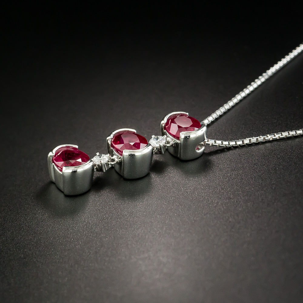 Triple Burma Ruby and Diamond Necklace - GIA - 3