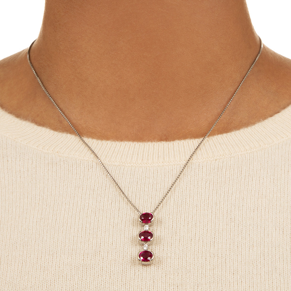 Triple Burma Ruby and Diamond Necklace - GIA - 4