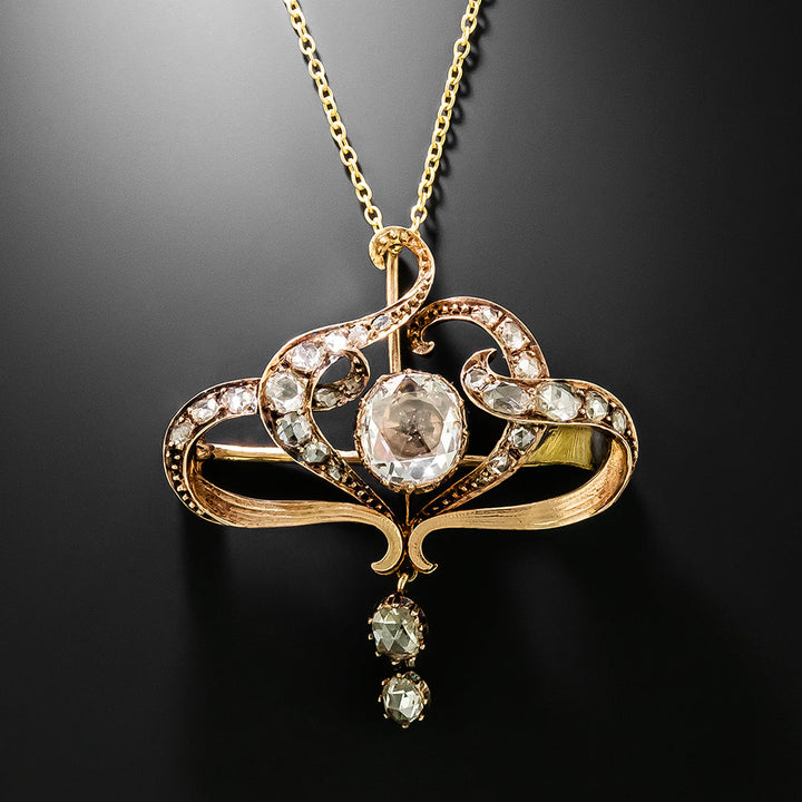 Victorian 1.32 Carat Rose-Cut Diamond Pendant/Brooch - GIA E VS2