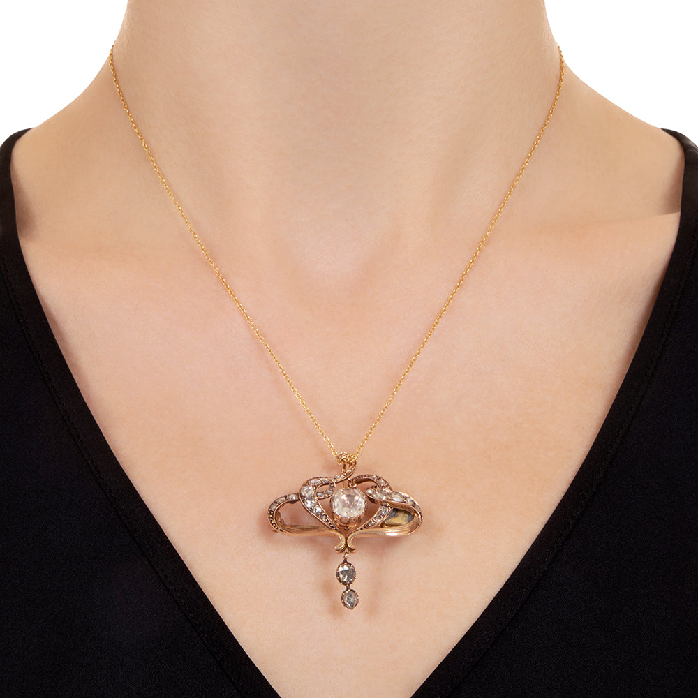 Victorian 1.32 Carat Rose-Cut Diamond Pendant/Brooch - GIA E VS2 - 4