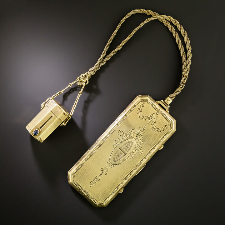 Victorian 14K Compact and Lipstick Combo by Battin & Co, USA