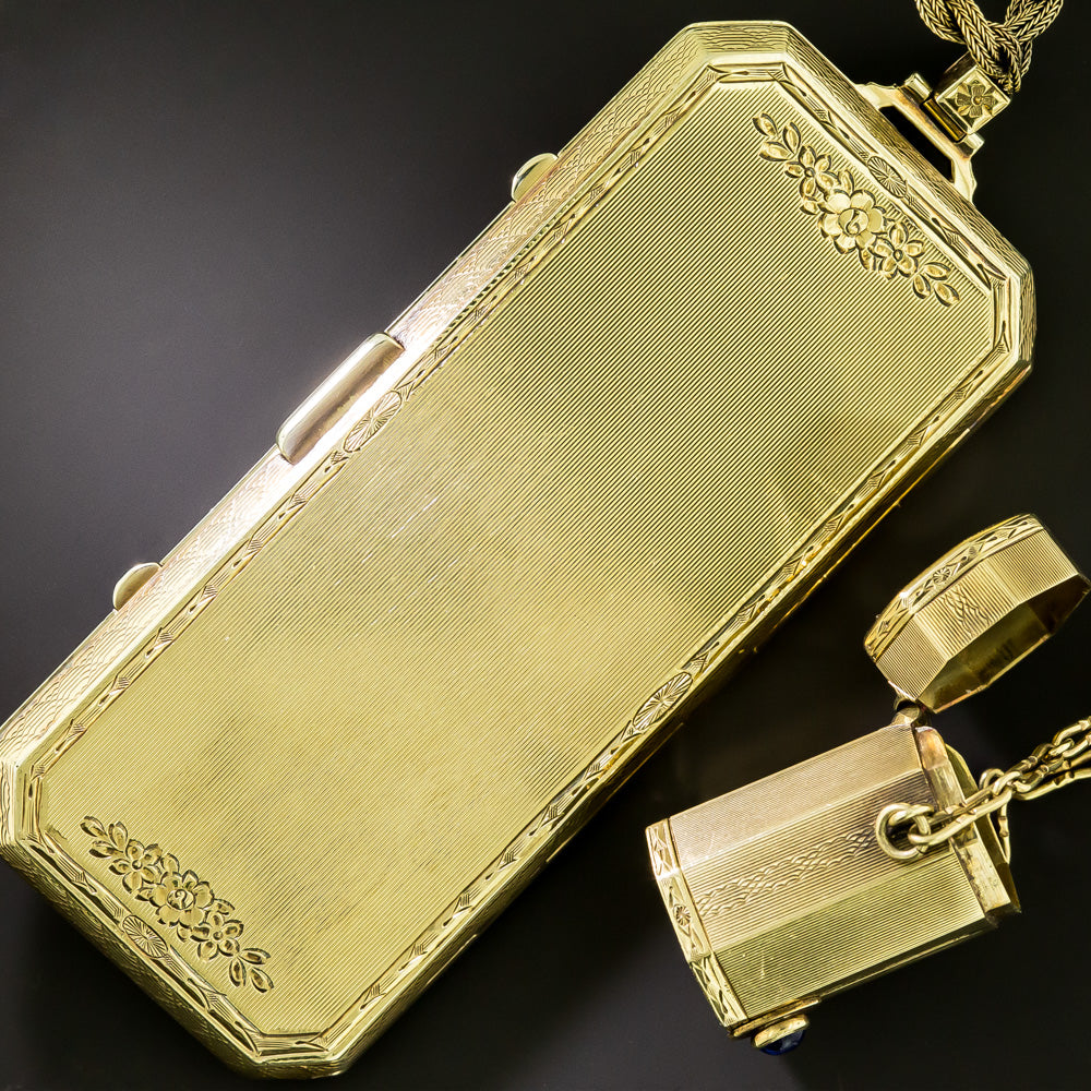 Victorian 14K Compact and Lipstick Combo by Battin & Co, USA - 6