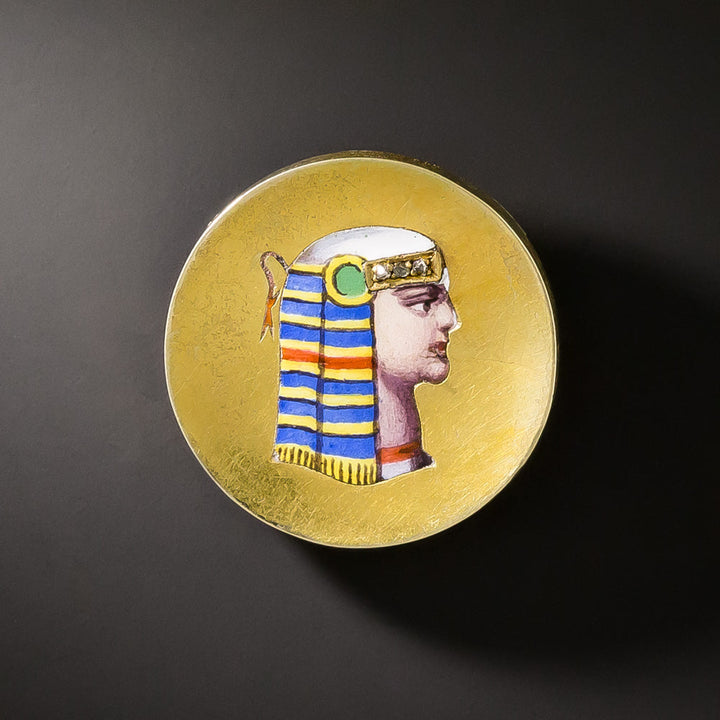 Victorian 14K Egyptian-Inspired Pharaoh Enamel Brooch