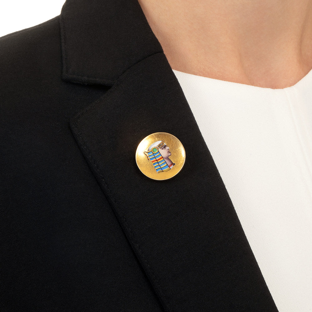 Victorian 14K Egyptian-Inspired Pharaoh Enamel Brooch - 4