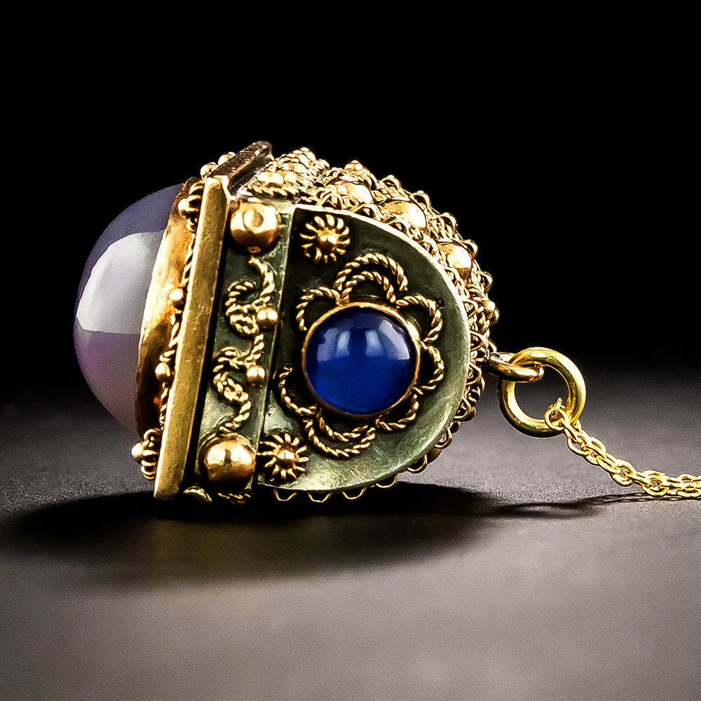 Victorian 18K Blue Chalcedony Treasure Chest Pendant - 7