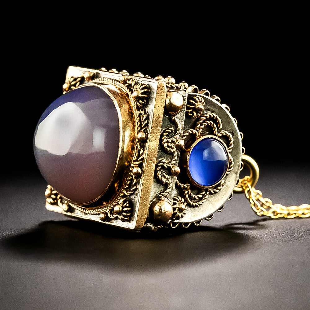 Victorian 18K Blue Chalcedony Treasure Chest Pendant - 8