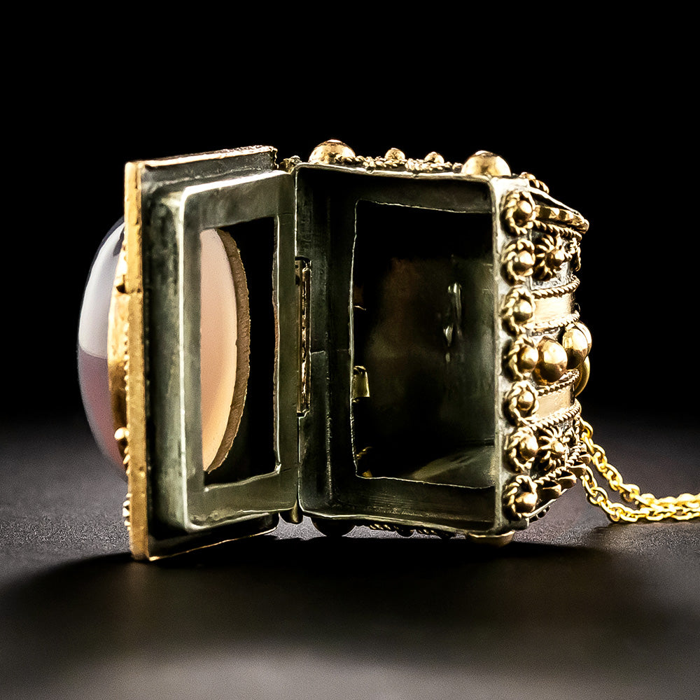 Victorian 18K Blue Chalcedony Treasure Chest Pendant - 9