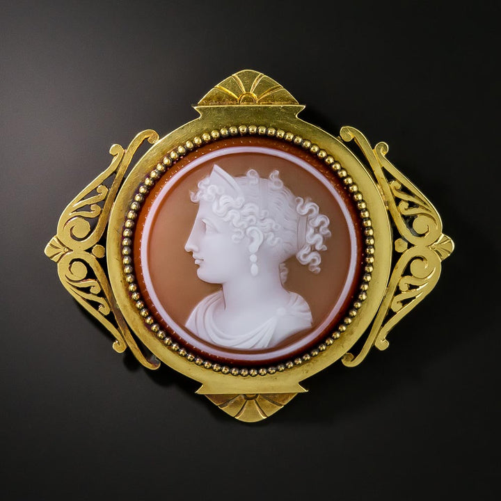 Victorian 18K Carnelian Agate Cameo Brooch