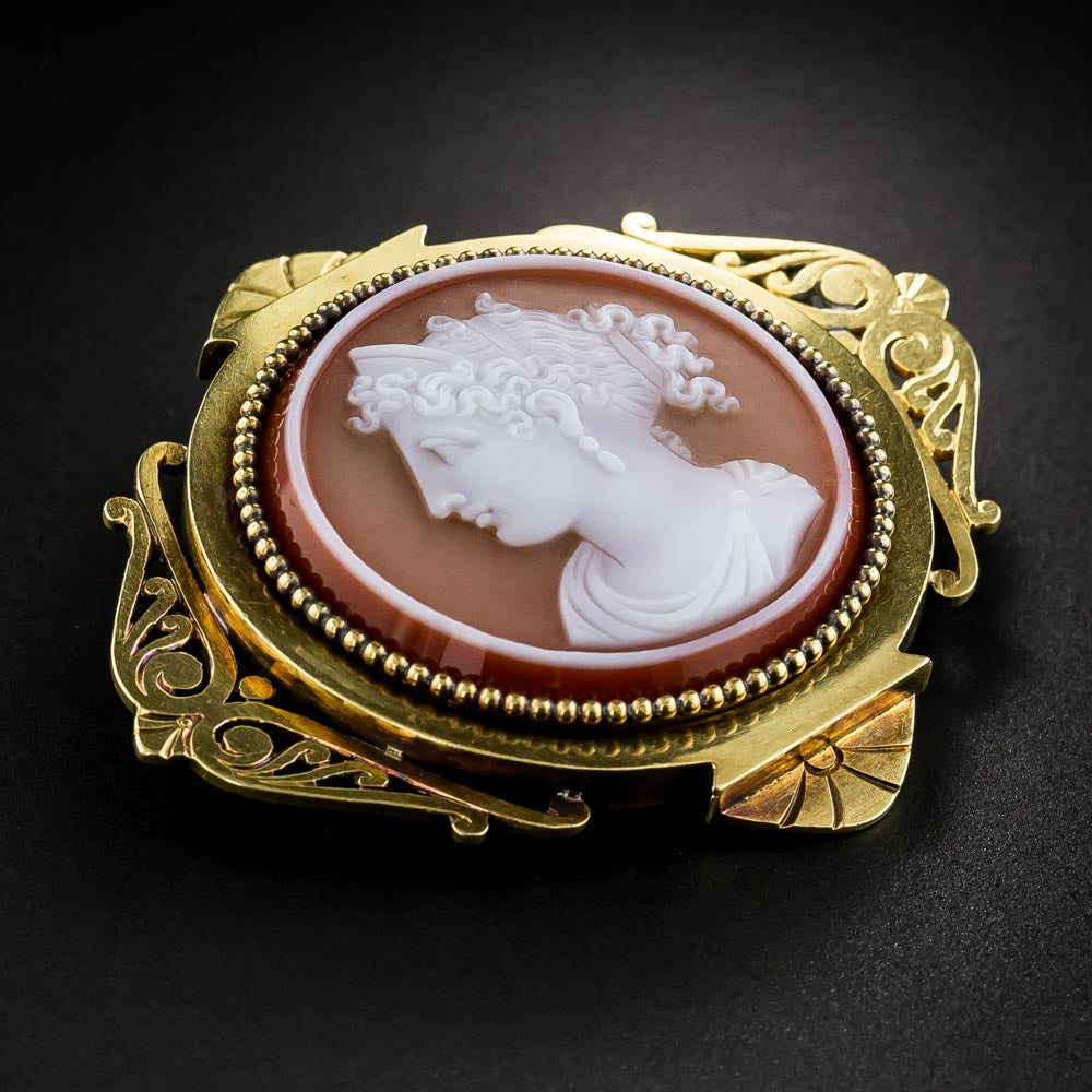 Victorian 18K Carnelian Agate Cameo Brooch - 3