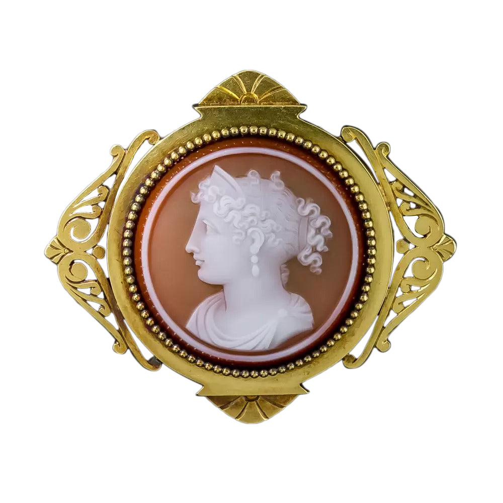 Victorian 18K Carnelian Agate Cameo Brooch - 4