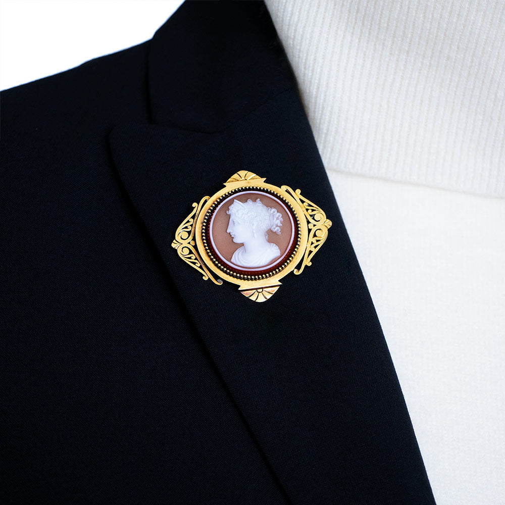 Victorian 18K Carnelian Agate Cameo Brooch - 6