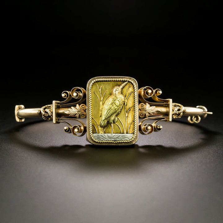 Victorian 18K Crane Bangle Bracelet