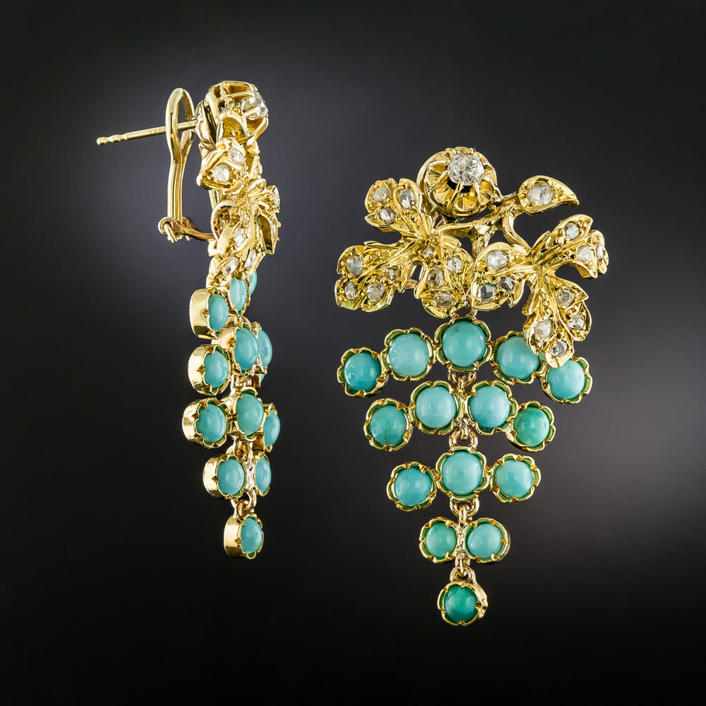 Victorian 18K Diamond and Turquoise Grape Cluster Earrings - 4
