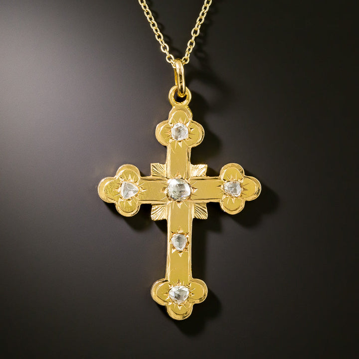 Victorian 18K Diamond Trefoil Cross