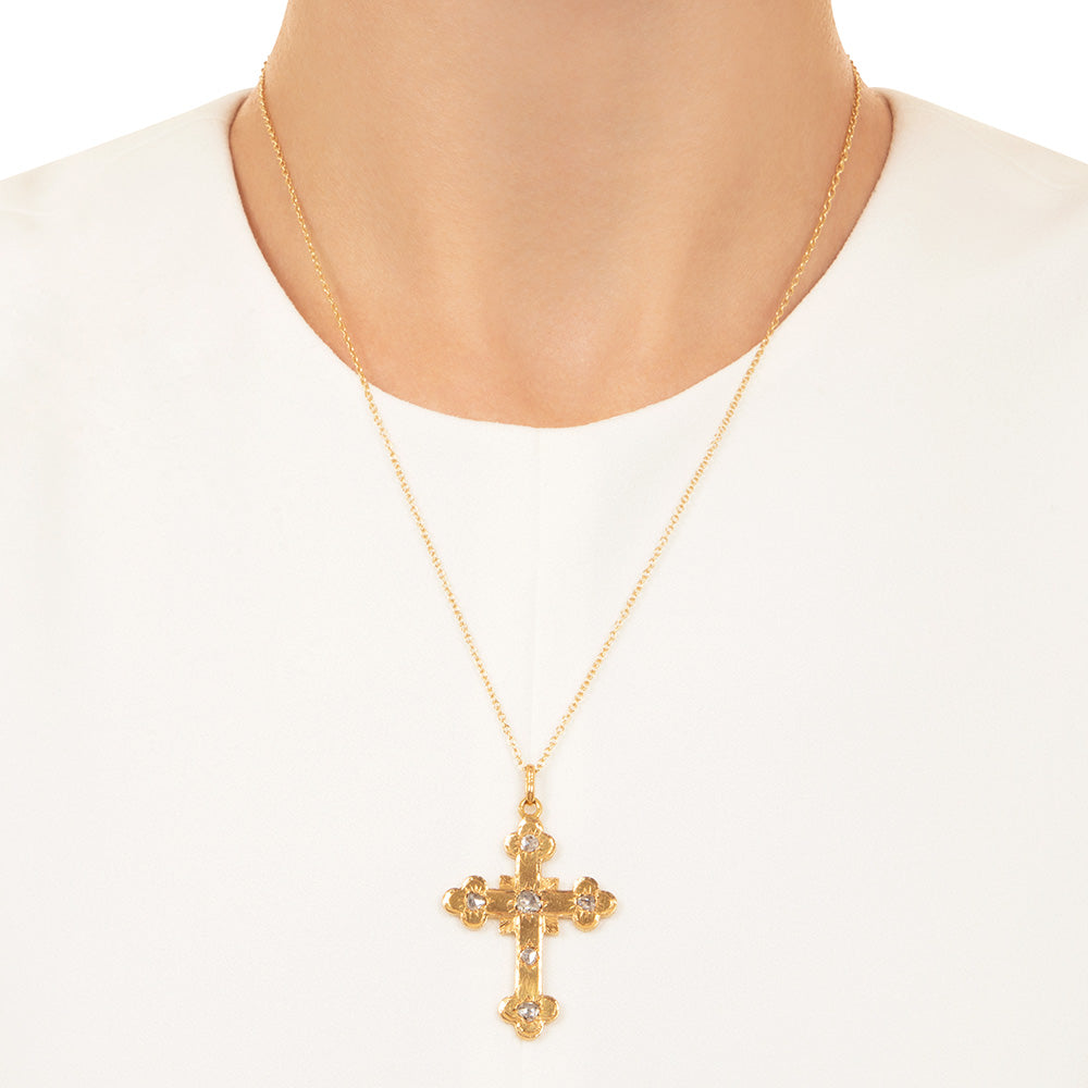 Victorian 18K Diamond Trefoil Cross - 4