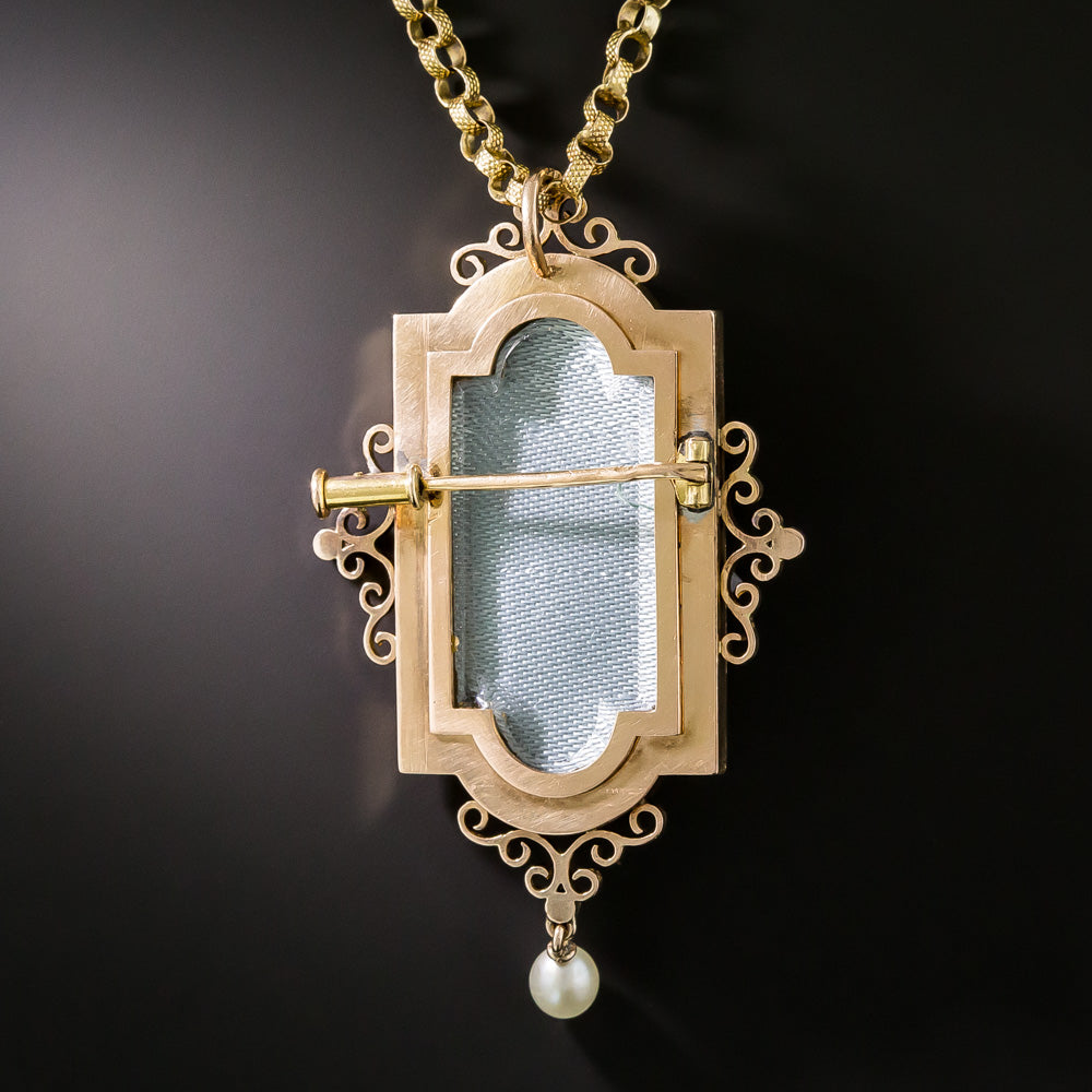 Victorian 18K, Enamel, Pearl and Diamond Artemis Pendant Locket/Brooch - 3