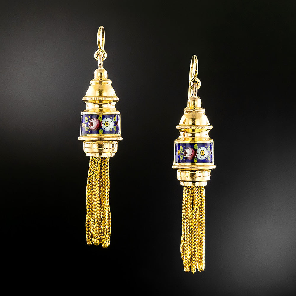 Victorian 18K Enamel Tassel Earrings - 2