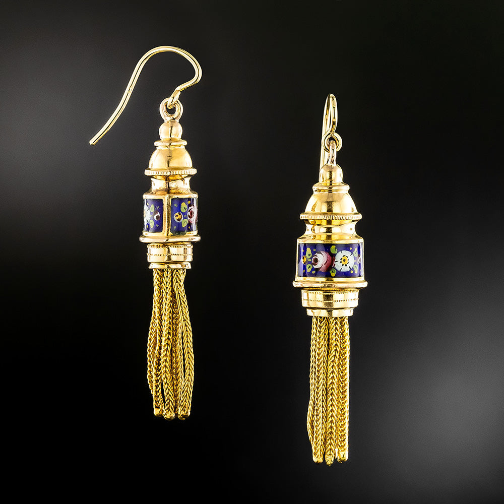 Victorian 18K Enamel Tassel Earrings - 3