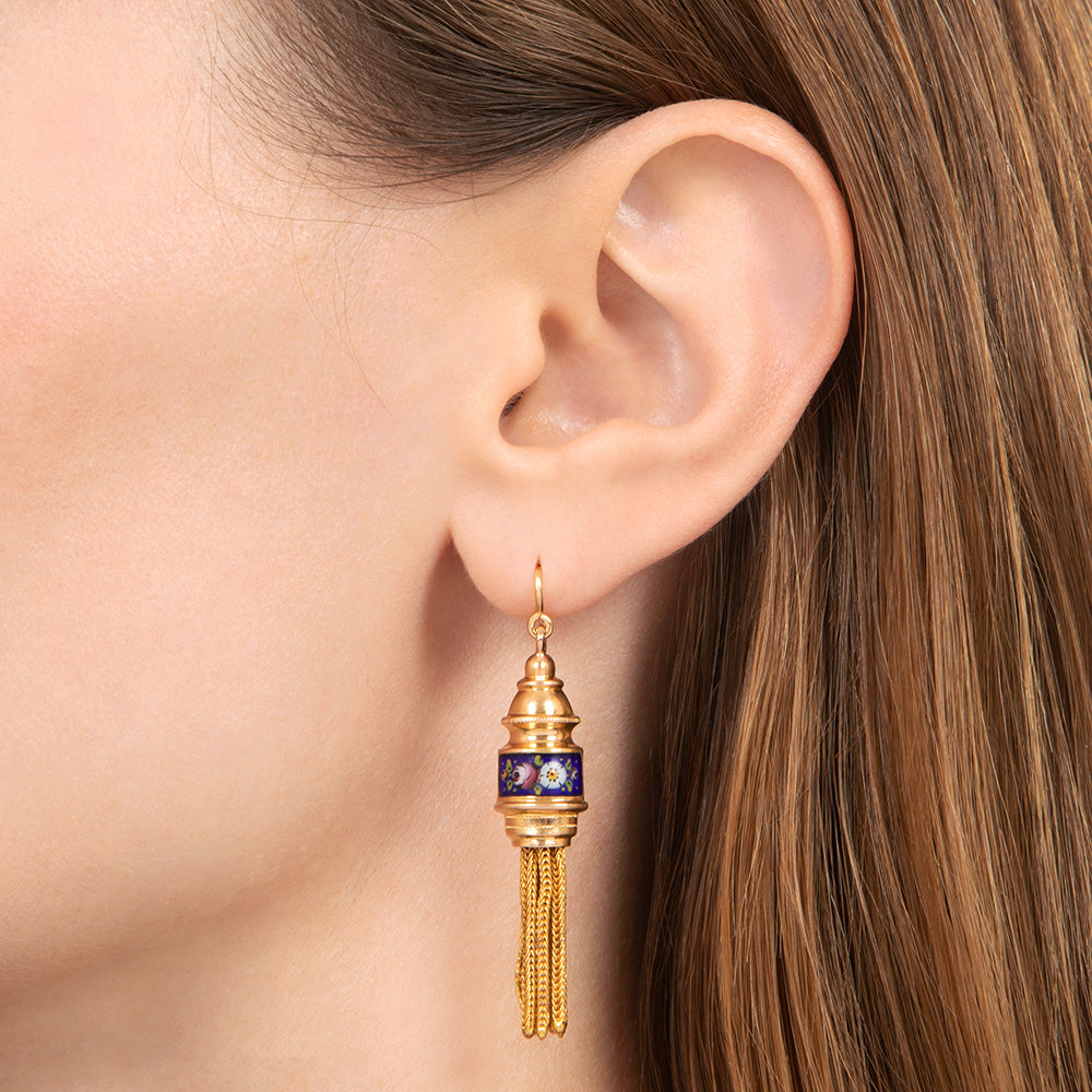 Victorian 18K Enamel Tassel Earrings - 4
