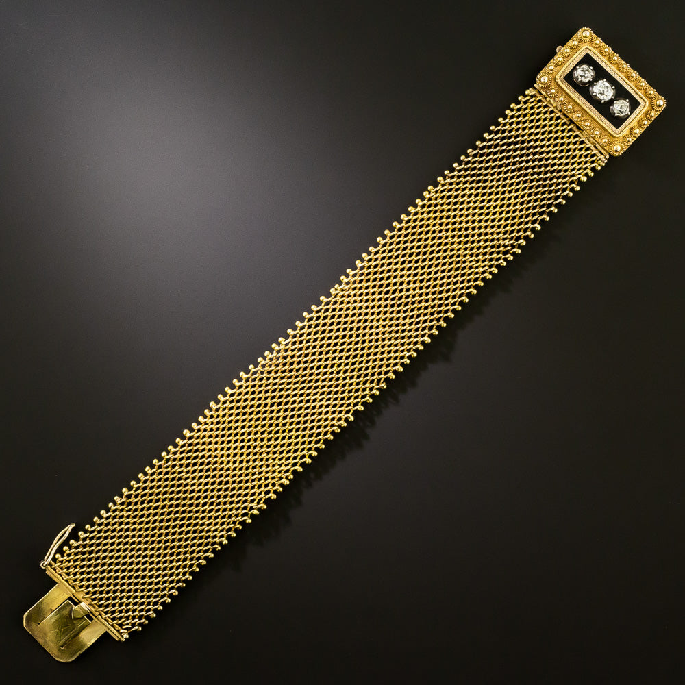 Victorian 18K Gold, Diamond and Enamel Mesh Bracelet - 3