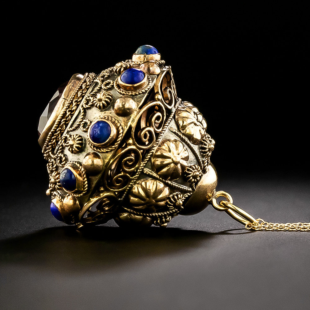 Victorian 18K Lapis and Amethyst Lantern Pendant - 4