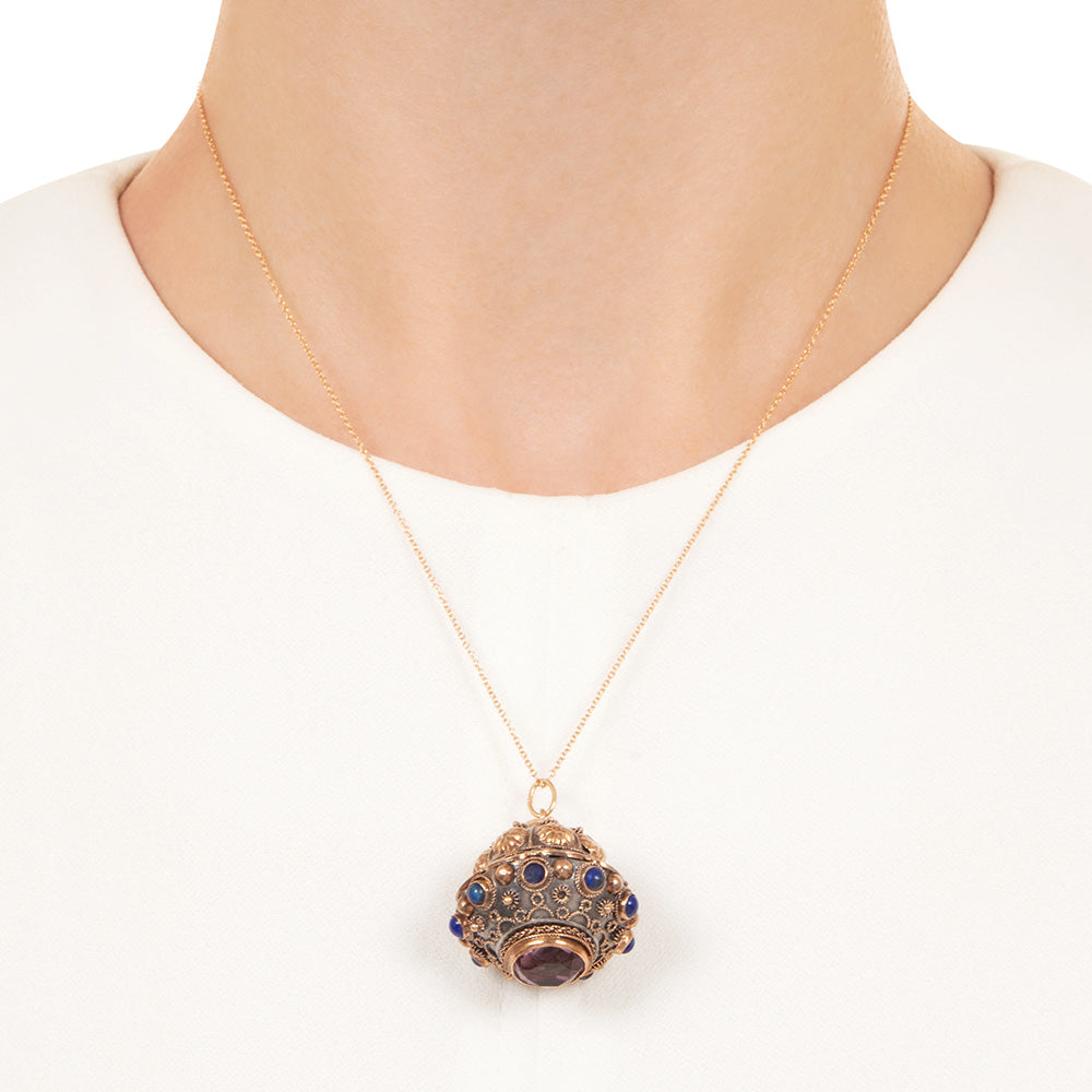 Victorian 18K Lapis and Amethyst Lantern Pendant - 5