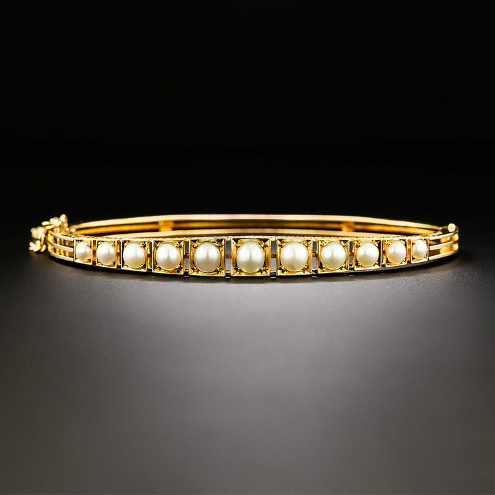 Victorian 18K Natural Pearl Bangle Bracelet
