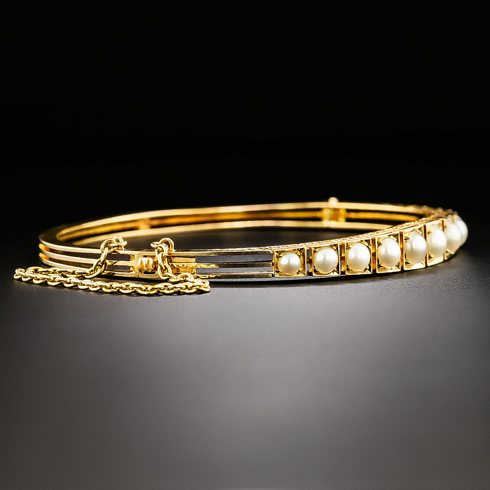 Victorian 18K Natural Pearl Bangle Bracelet - 3