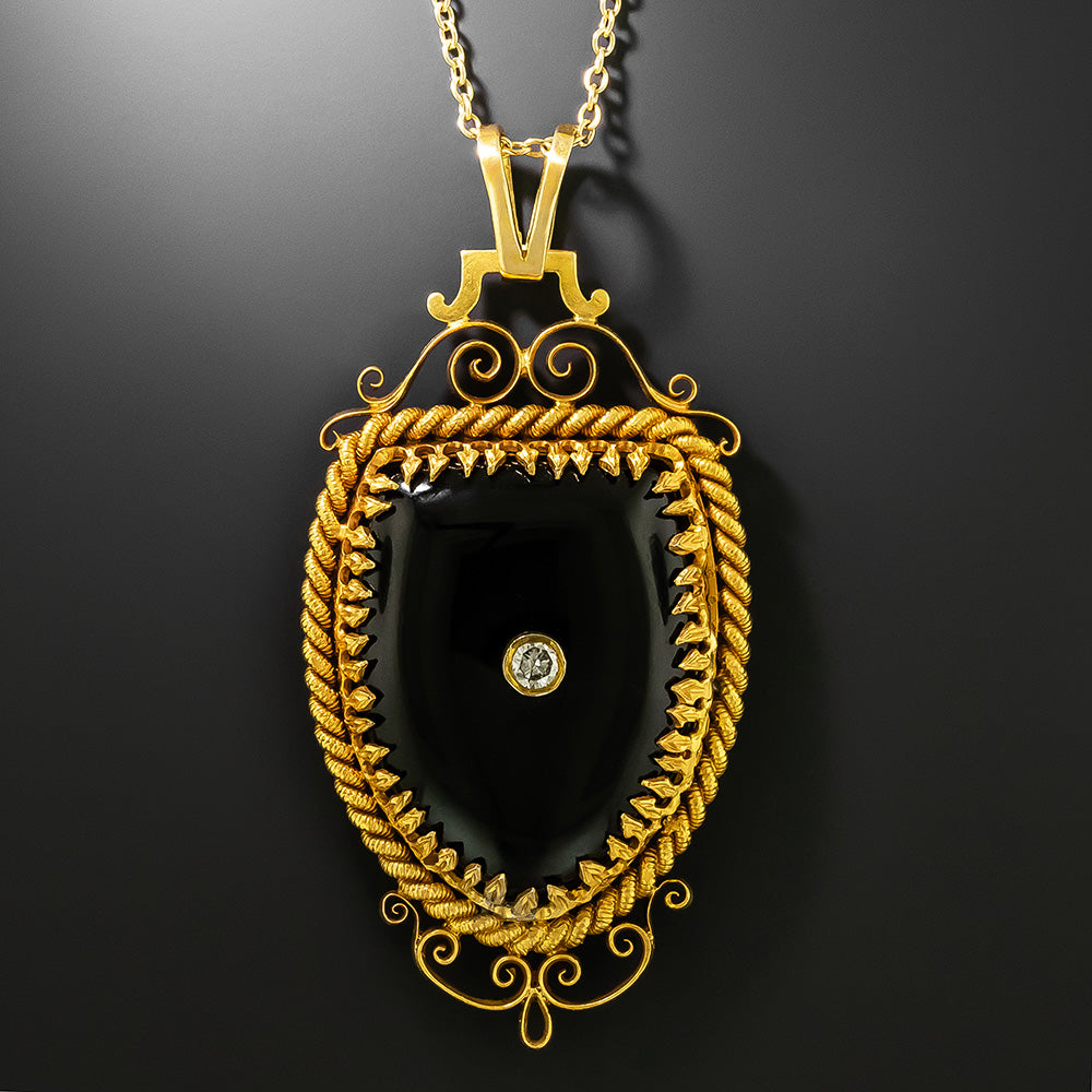 Victorian 18K Onyx and Diamond Locket Pendant - 2