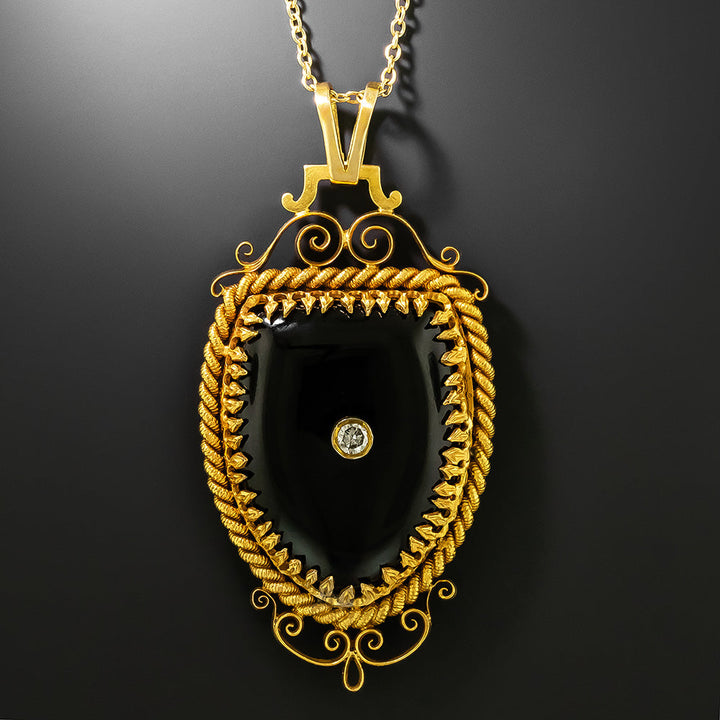 Victorian 18K Onyx and Diamond Locket Pendant
