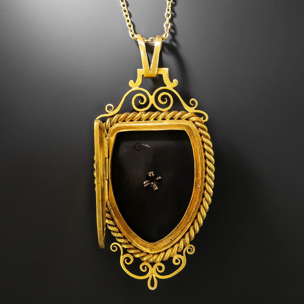 Victorian 18K Onyx and Diamond Locket Pendant - 4