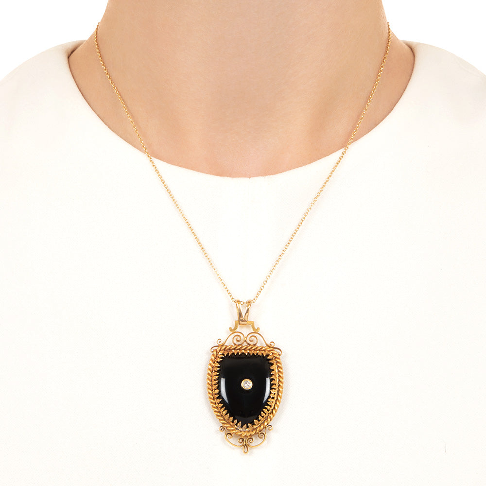Victorian 18K Onyx and Diamond Locket Pendant - 6