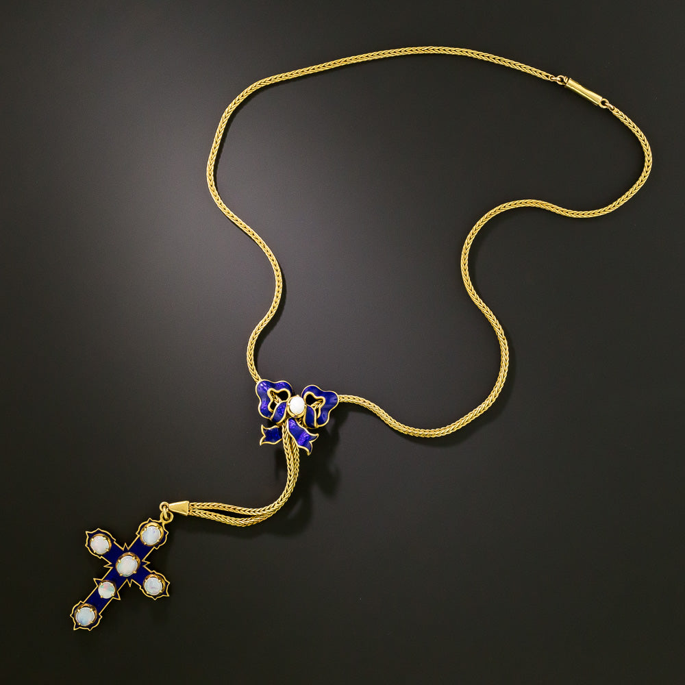 Victorian 18K Opal and Blue Enamel Cross - 3