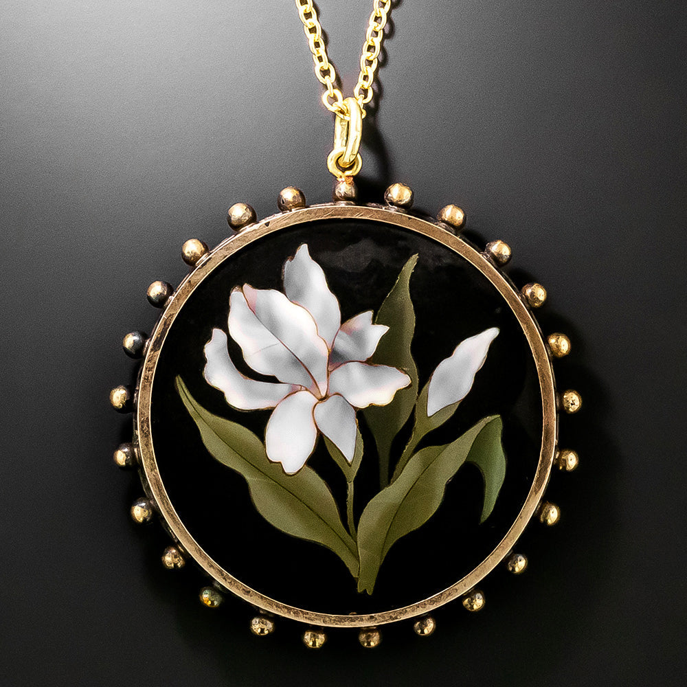 Victorian 18K Pietra Dura Iris Pendant - 3