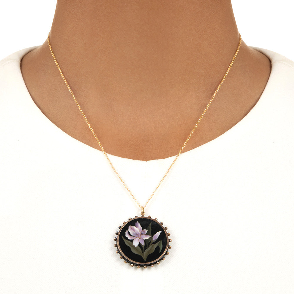 Victorian 18K Pietra Dura Iris Pendant - 4