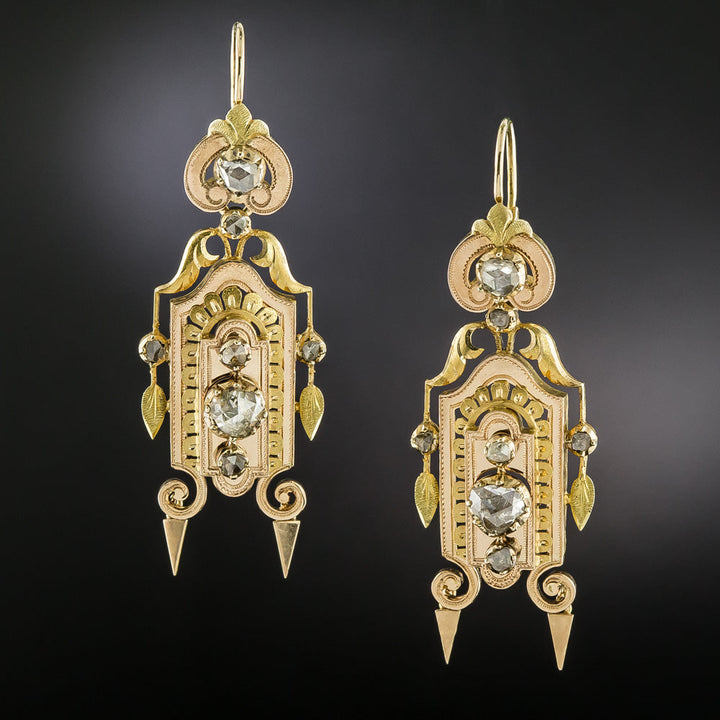 Victorian 18K Rose-Cut Diamond Dangle Earrings