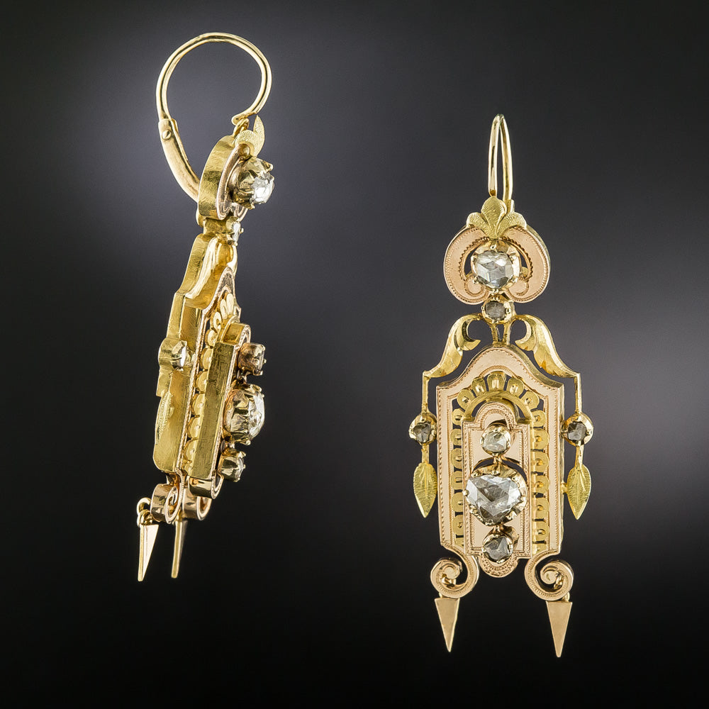 Victorian 18K Rose-Cut Diamond Dangle Earrings - 4