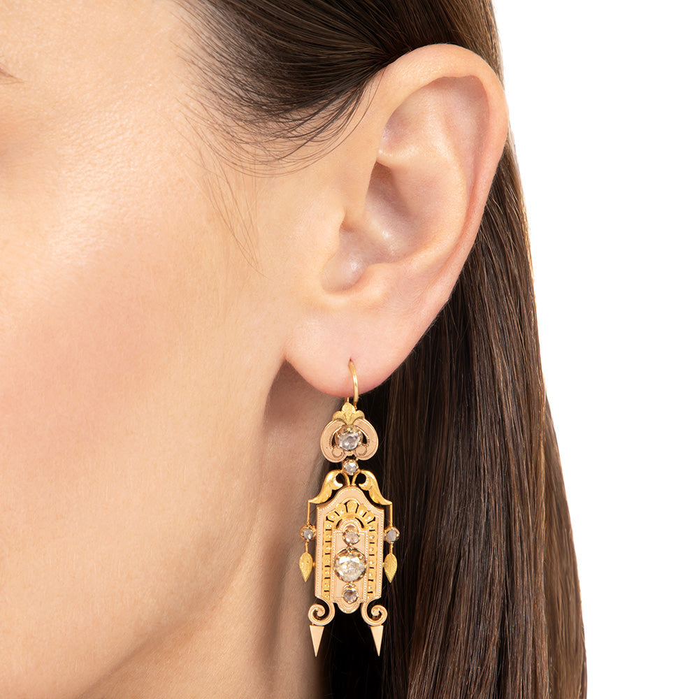 Victorian 18K Rose-Cut Diamond Dangle Earrings - 5