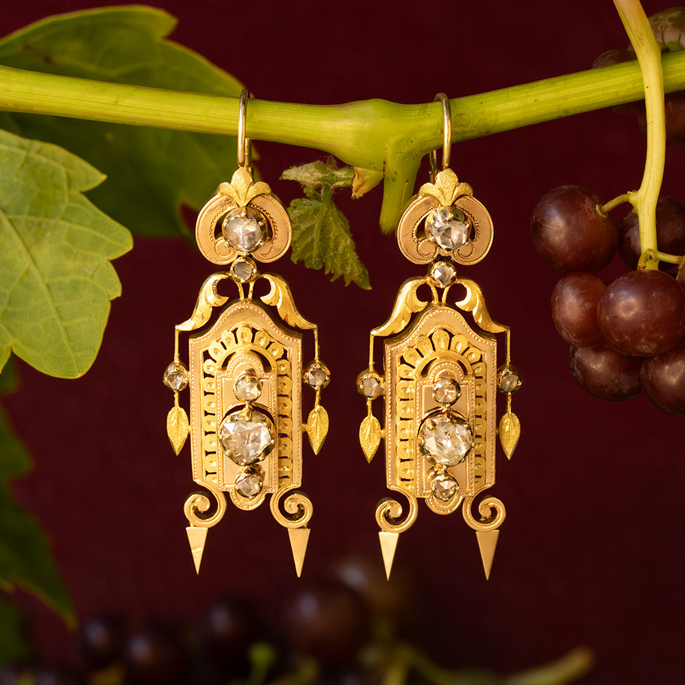 Victorian 18K Rose-Cut Diamond Dangle Earrings - 6