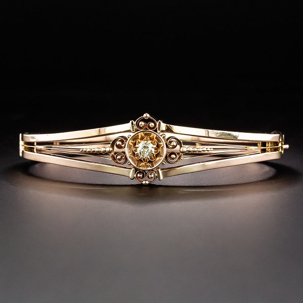 Victorian 18K Rose Gold Diamond Bangle Bracelet - 1