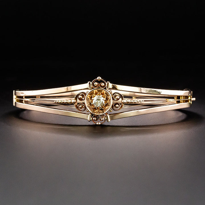 Victorian 18K Rose Gold Diamond Bangle Bracelet