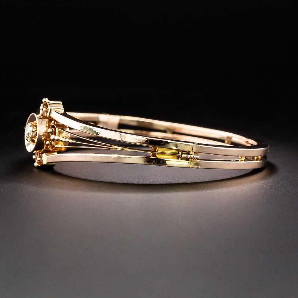 Victorian 18K Rose Gold Diamond Bangle Bracelet - 2