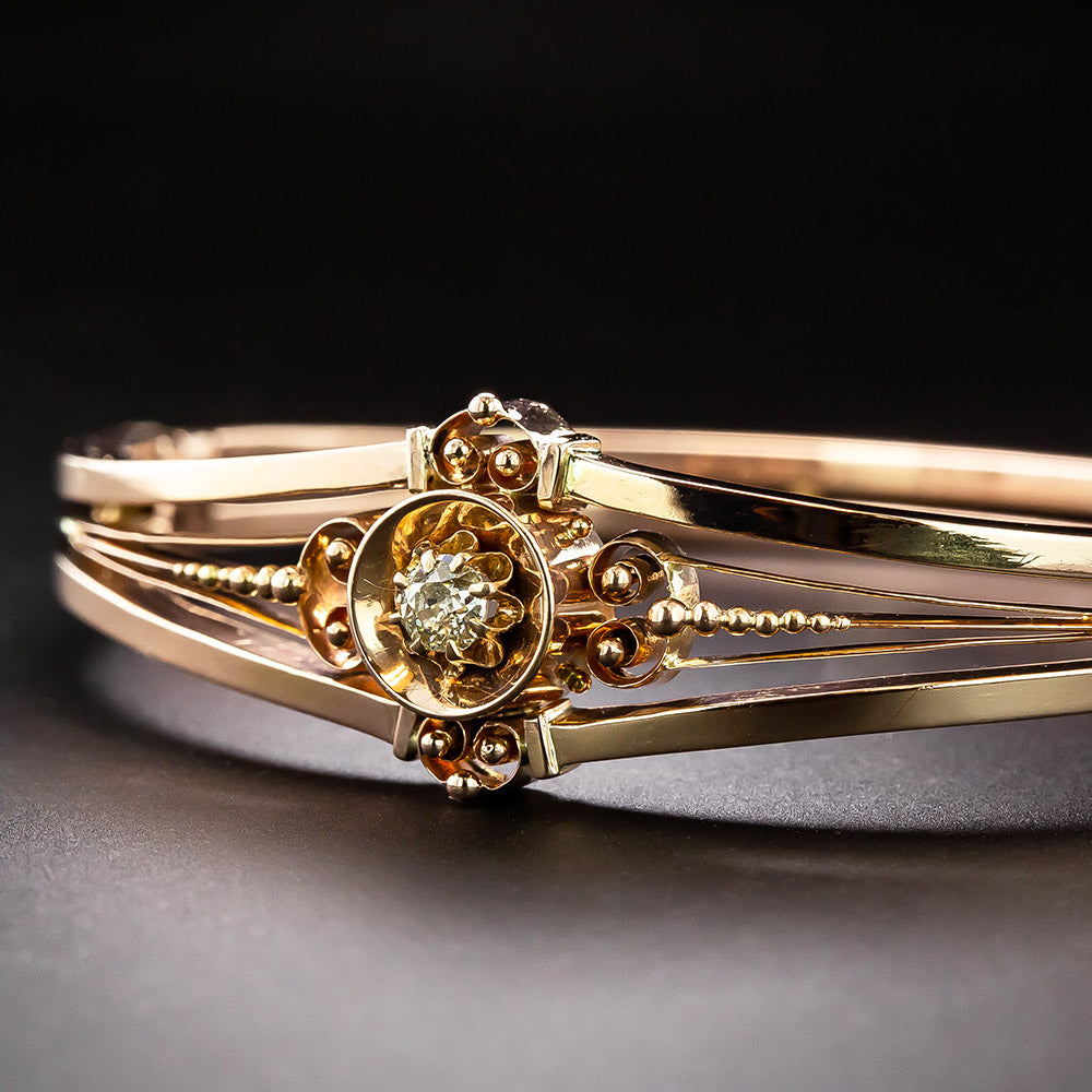 Victorian 18K Rose Gold Diamond Bangle Bracelet - 3