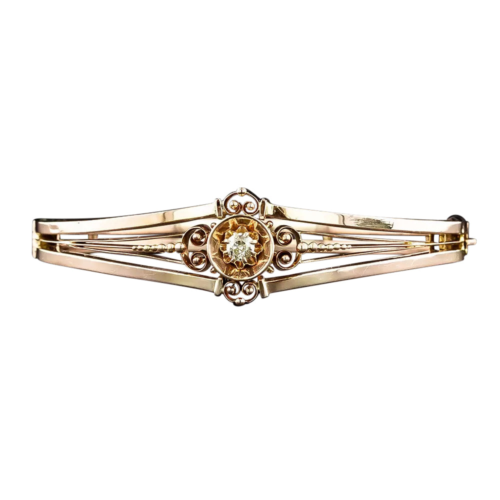 Victorian 18K Rose Gold Diamond Bangle Bracelet - 4