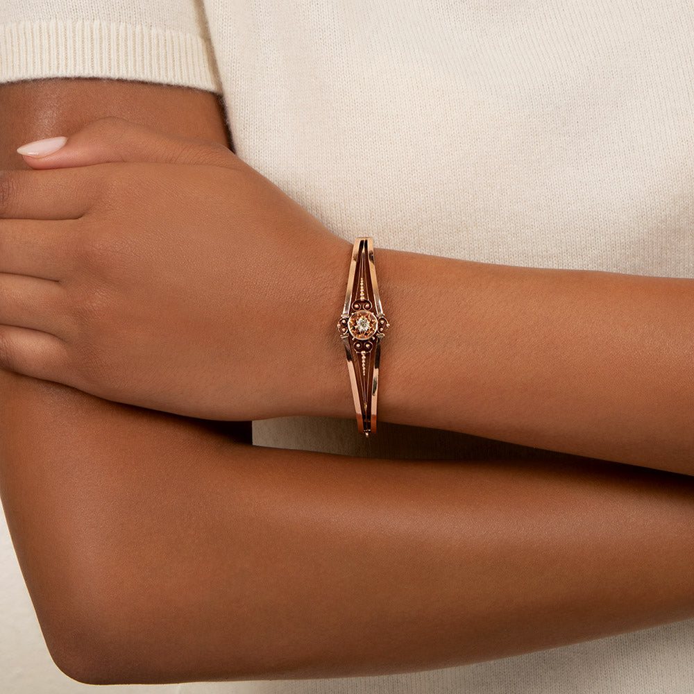 Victorian 18K Rose Gold Diamond Bangle Bracelet - 5