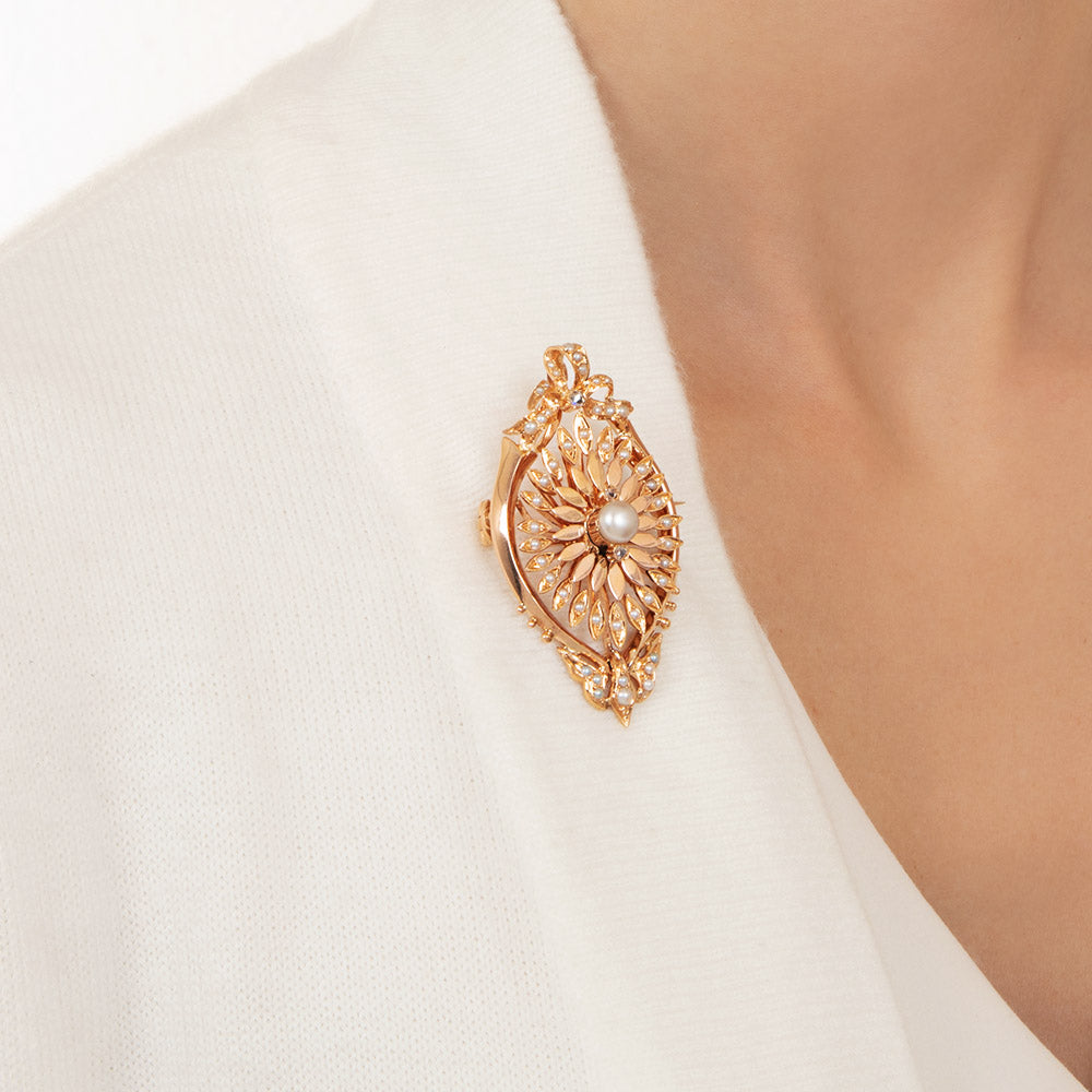 Victorian 18K Rose Gold Seed Pearl and Natural Pearl Necklace/Brooch - 5
